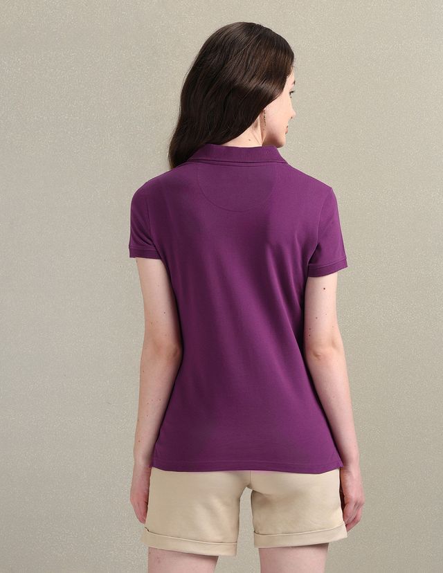 U.S. Polo Assn. Women's Cotton Stretch Logo Polo T-shirt | Purple - XL