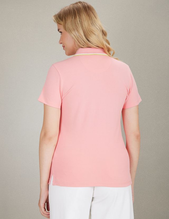 U.S. Polo Assn. Women's Tipped Collar Cotton Stretch Polo T-shirt | Pink - XL