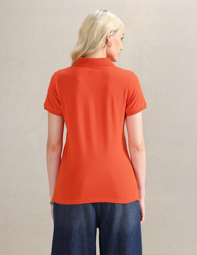 U.S. Polo Assn. Women's Embroidered Logo Solid Polo T-shirt | Orange - M