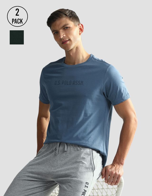 U.S. Polo Assn. Men's T-shirts | Sky Blue & Dark Green - XL