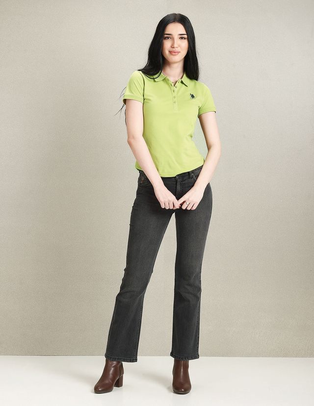 U.S. Polo Assn. Women Solid Pique Polo T-shirt | Green | S