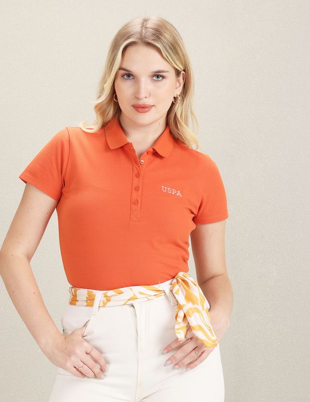 U.S. Polo Assn. Women Solid Pique Polo T-shirt | Orange | S