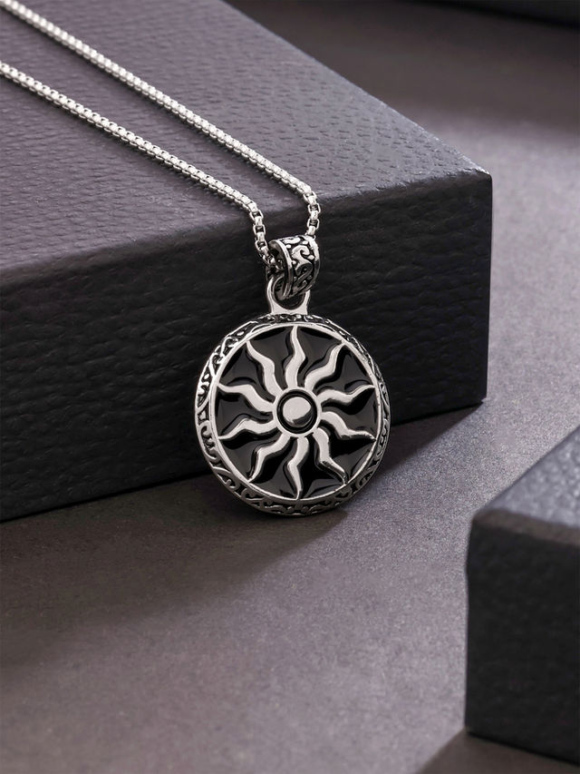 Buy Yellow Chimes Black Sun Sign Pendant Necklace for Men Online