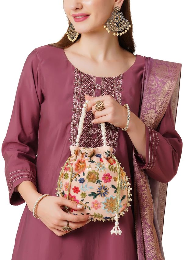 Lavie Women's Jiya Floral Embroidered Potli | Lt Pink