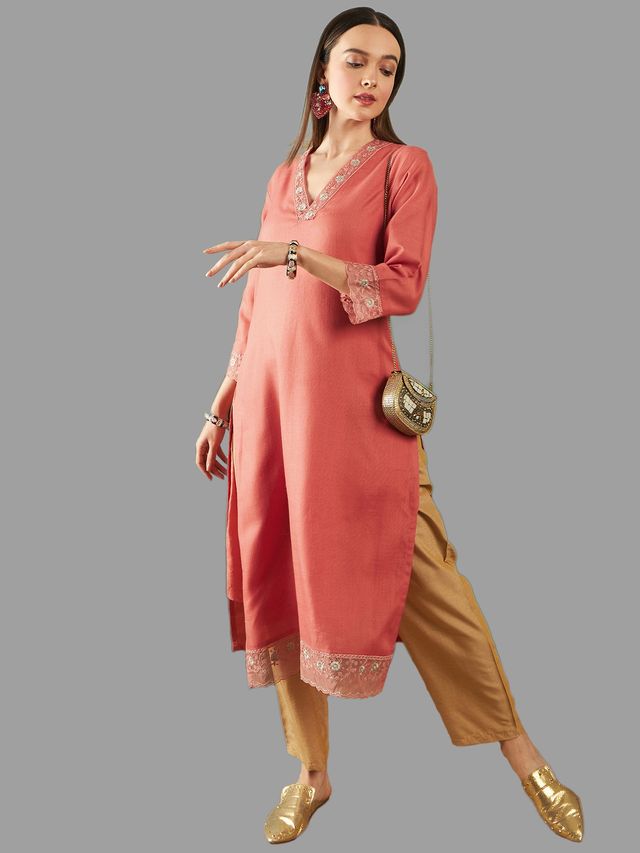 Kesaria Women's Trendy Stylish Kurti | Maroon - M