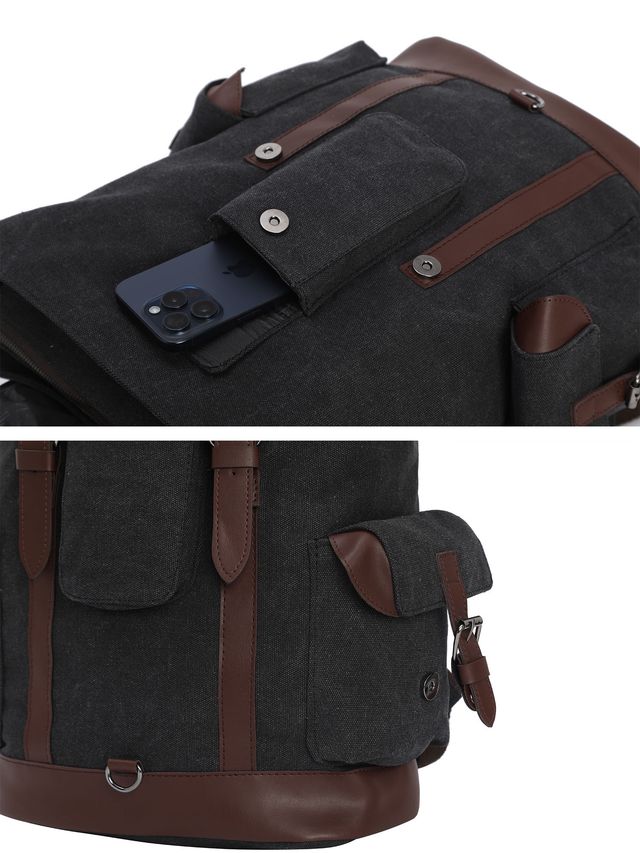 Fur Jaden Unisex Solid Canvas and Vegan Leather 15 L Laptop Backpack | Black - 15.6 Inches