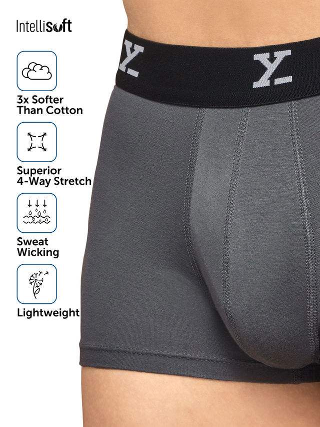 XYXX Ace IntelliSoft Micro Modal solid Trunk | Men's Innerwear | Pack of 2 | Blue + Grey- L