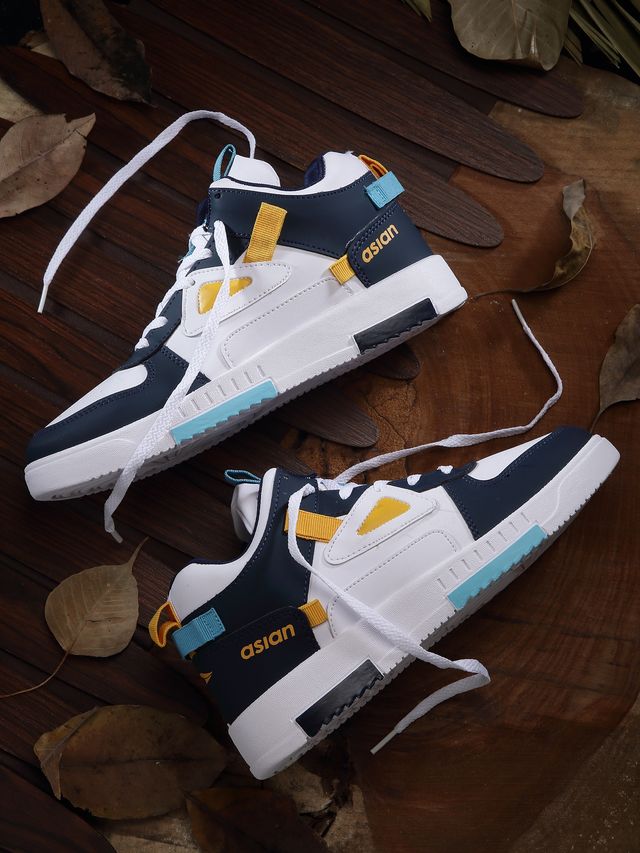 Asian Tarzan-11 High Top Sneakers | Men | White-Navy | UK 7