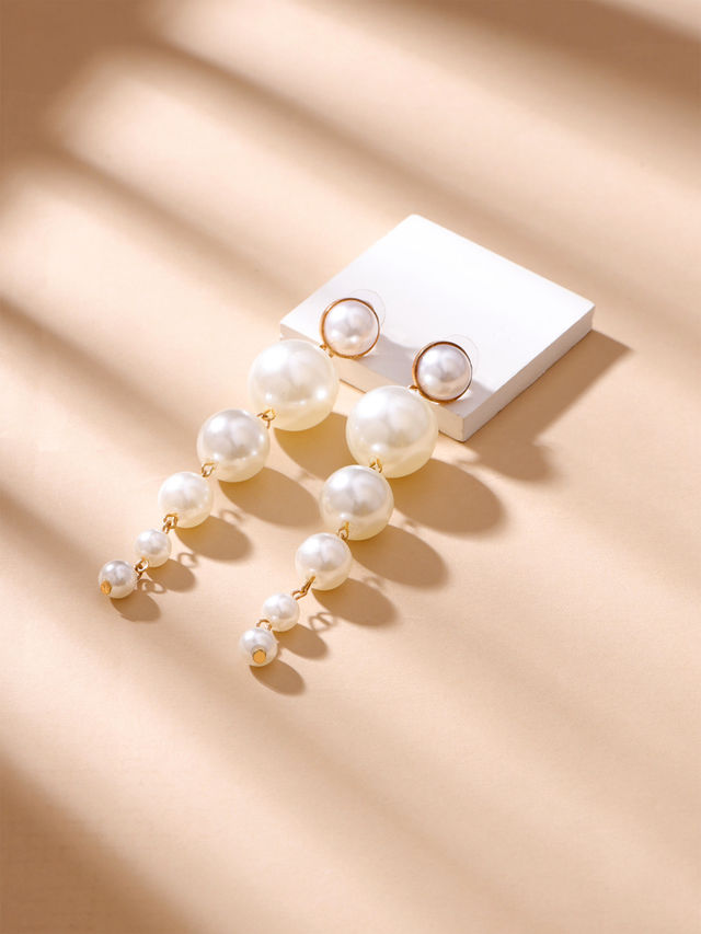 Yellow Chimes Long Chain Hanging Pearl Earrings for Women