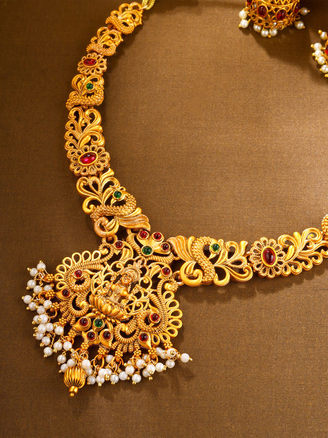 Yellow Chimes Gold-Plated Temple Necklace Set For Women