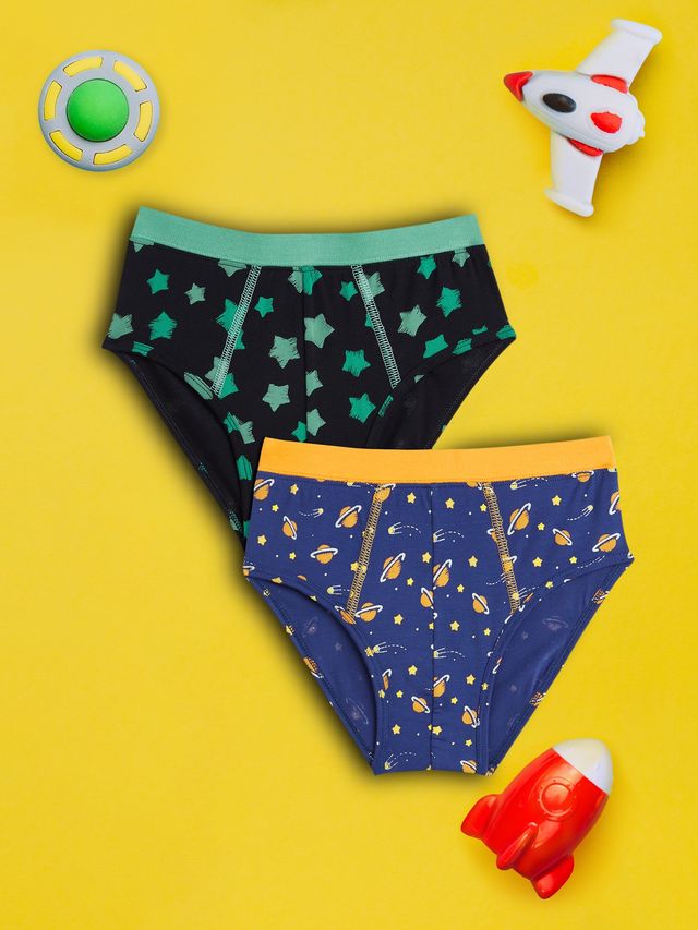XY Life Briefs for Boys, Tencel Modal, Antimicrobial - Saturn+Green Stars | 9-10Y| Pack Of 2