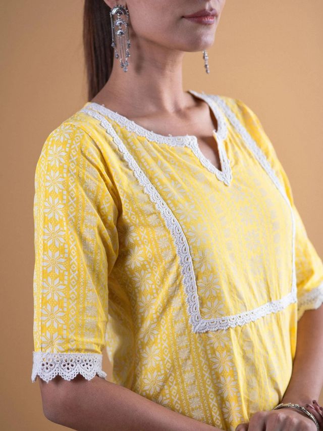 Libas Women Yellow Cotton Block Straight Kurta - 8479Mjs