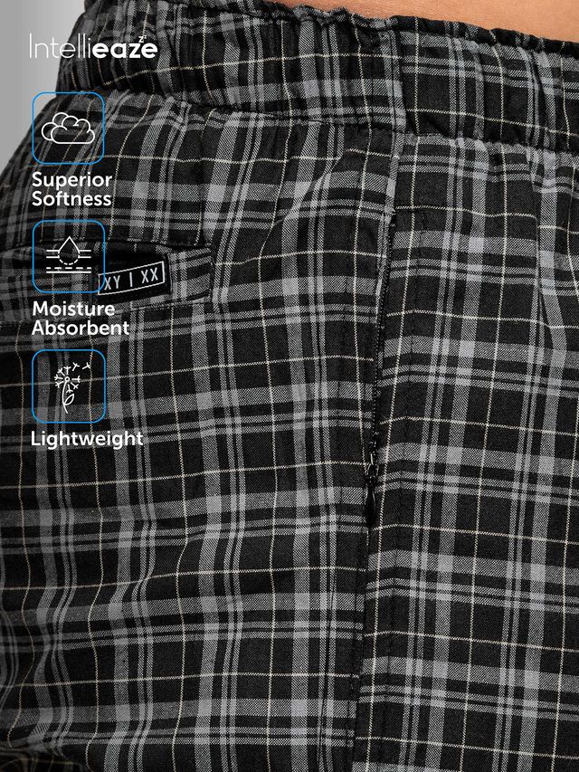 XYXX Checkmate 100% super combed cotton Checks Pyjama Relaxed Fit | 2 Side pockets | Black- S