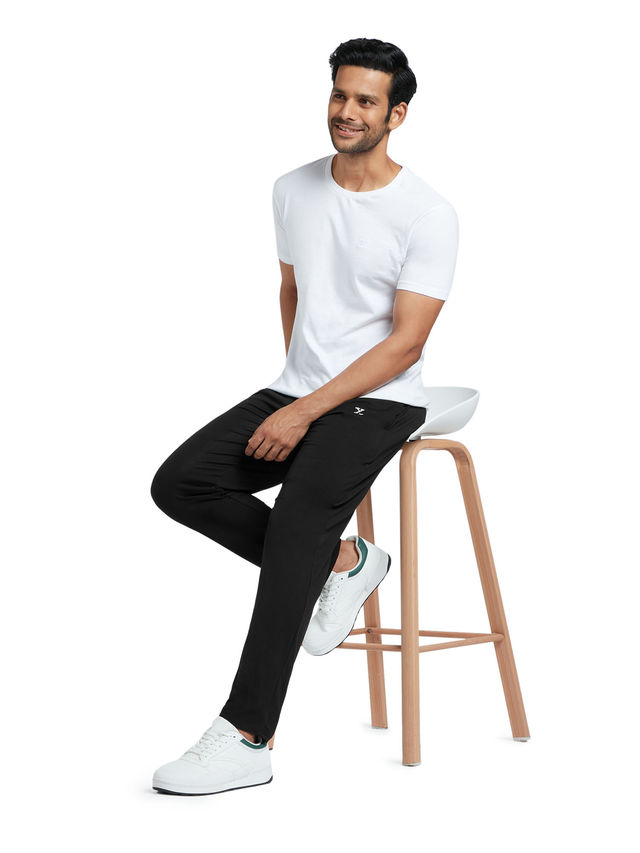 XYXX Ace IntelliSoft Cotton Modal Solid Loungewear Relaxed Fit | 2 Zipper Side pockets | Black- XL