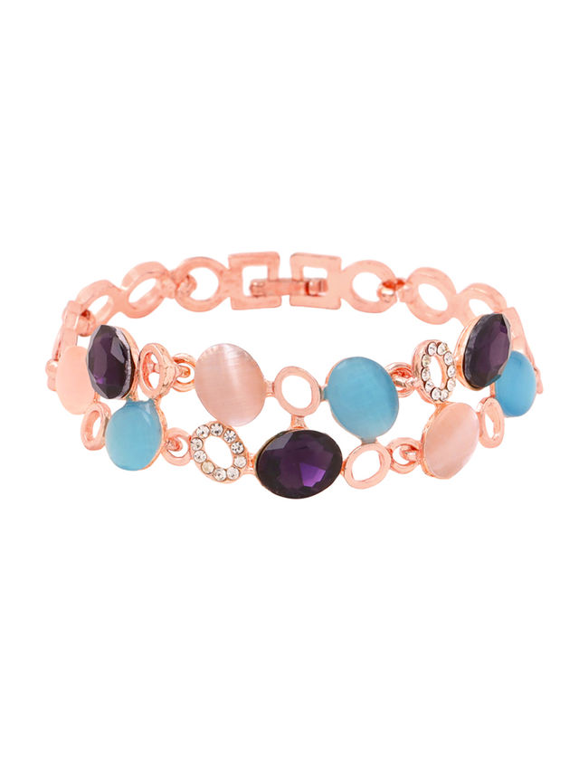 Yellow Chimes Women Gold-Toned & Blue Stone Studded Bracelet
