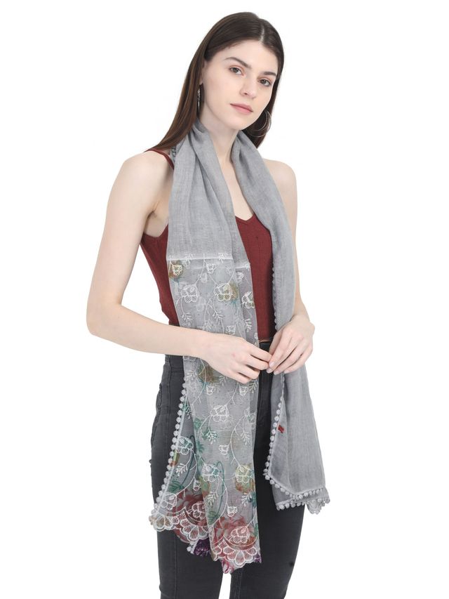 Fabseasons Women's Embroidered Scarf | Grey - One Size