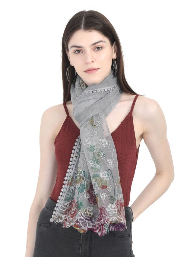 Fabseasons Women's Embroidered Scarf | Grey - One Size