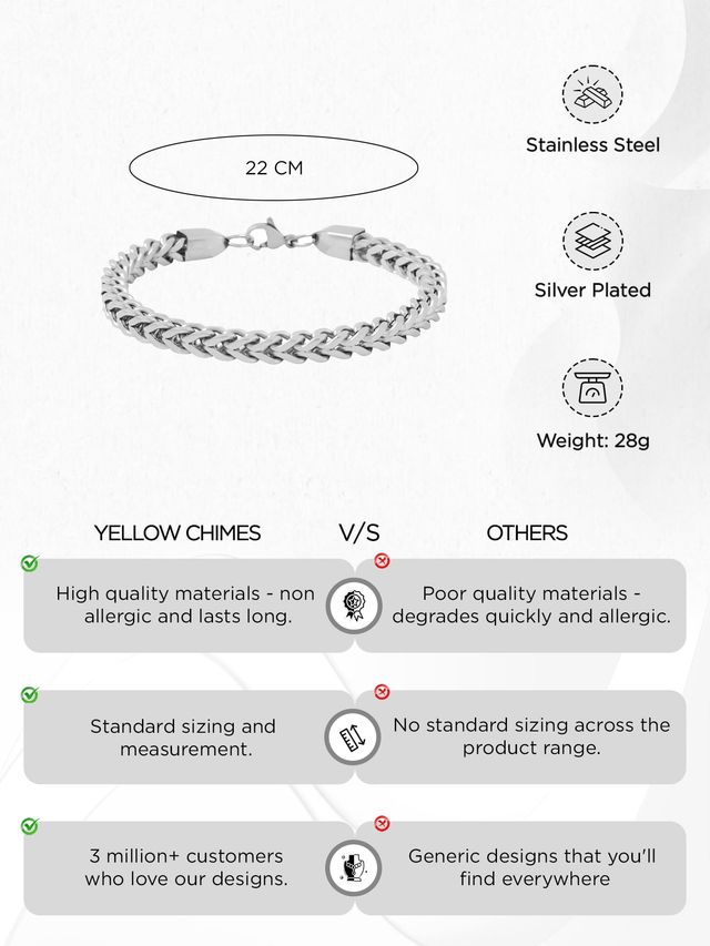 Yellow Chimes Silver Stainless Steel Bracelet for Men