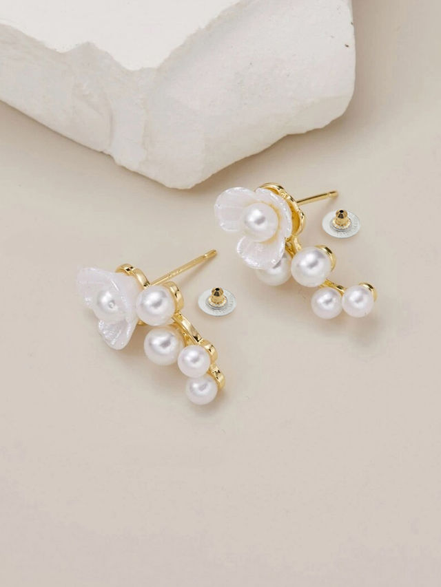 Unwind by Yellow Chimes Gold Plated White Pearl Stud Earrings