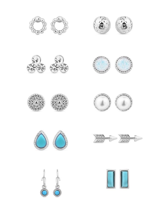 Accessorize London Women's Crystal Stud And Hoop Earrings Set Of 10 - Silver