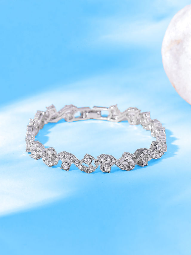 Yellow Chimes Women Crystal Bracelets | Silver Toned | CZ Crystals