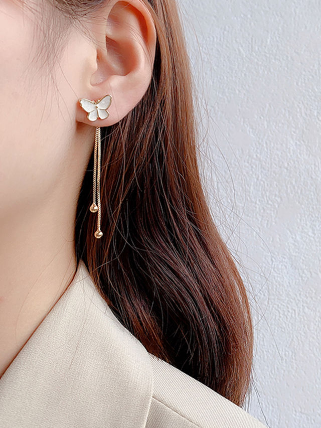 Yellow Chimes Gold Tone Butterfly Shape Stud Long Linear Chain Drop Dangle Earrings