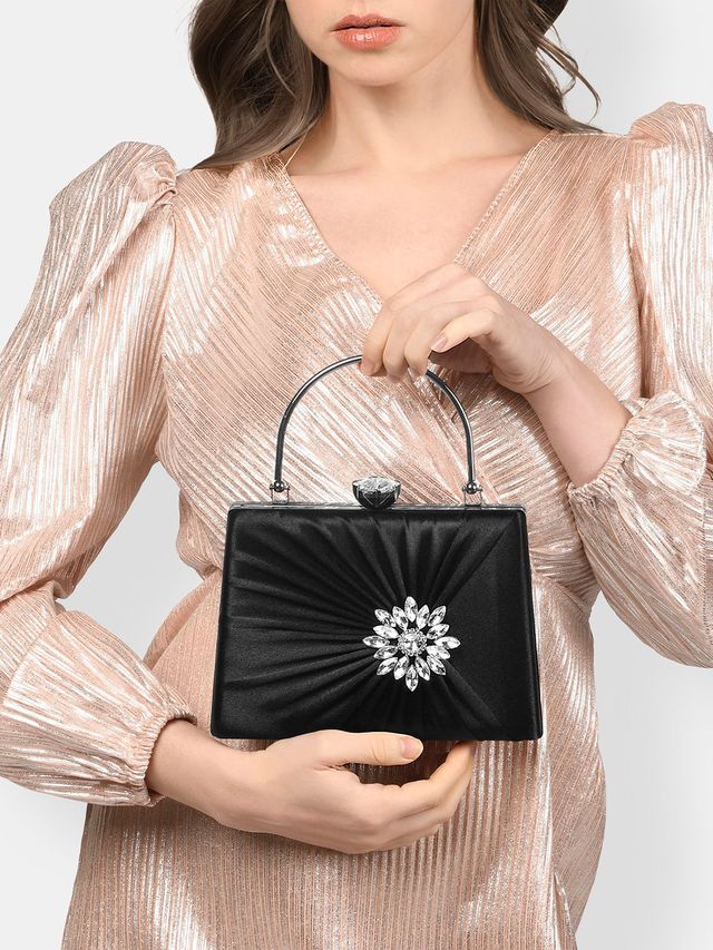 Lavie Women's Ivy Side Brooch Handle Frame Clutch | Black - Small (20 x 4 x 14 cm)