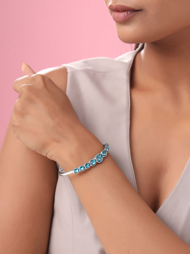 Yellow Chimes Women Crystal Bracelets | Heart Shaped | Blue CZ Crystals