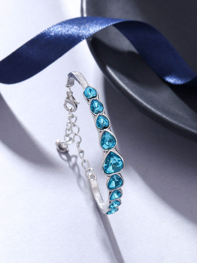 Yellow Chimes Women Crystal Bracelets | Heart Shaped | Blue CZ Crystals