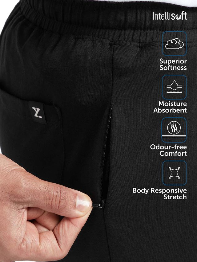 XYXX Ace IntelliSoft Cotton Modal Solid Loungewear Relaxed Fit | 2 Zipper Side pockets | Black- XL