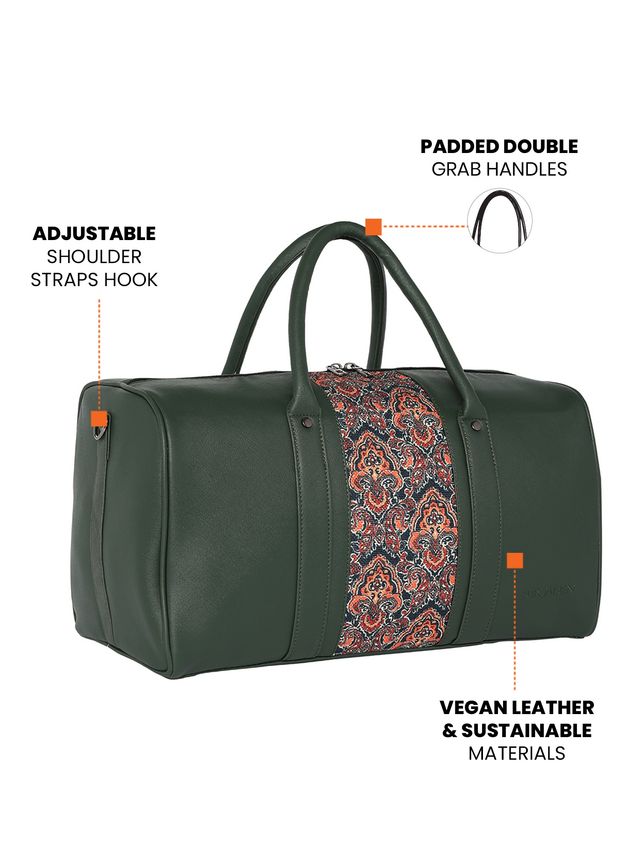 Fur Jaden Unisex Textured Vegan Leather 35 L Top Handle Duffle Bag | Olive Green - Standard