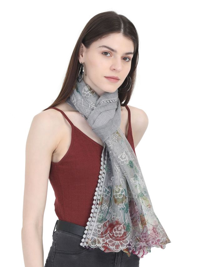 Fabseasons Women's Embroidered Scarf | Grey - One Size