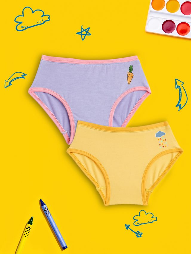 XY Life Hipsters for Girls, Modal, Antimicrobial - Violet+Minion Yellow | 13-14Y| Pack Of 2 Panty