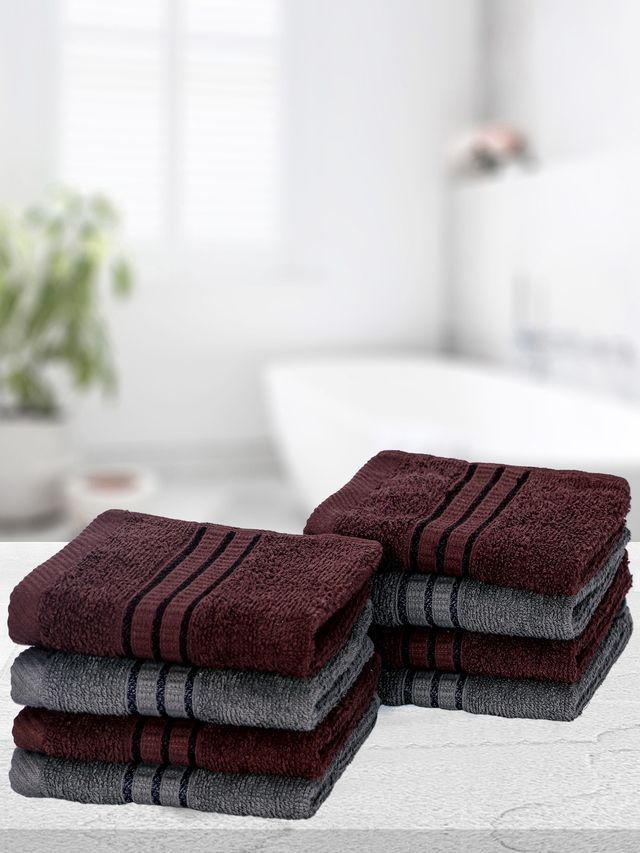 Superspun 100% Cotton- 420 Gsm- Vodre- Eight Piece Set- Face Towel- Size:30 x 30 - Grey & Brown
