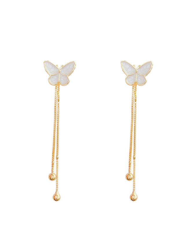 Yellow Chimes Gold Tone Butterfly Shape Stud Long Linear Chain Drop Dangle Earrings
