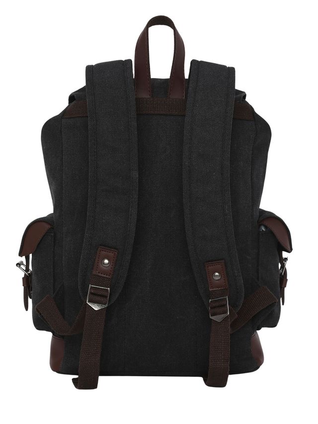 Fur Jaden Unisex Solid Canvas and Vegan Leather 15 L Laptop Backpack | Black - 15.6 Inches