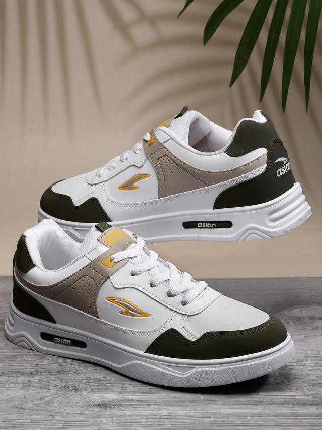 Asian Boston-01 Men Sneakers White-Mehandi-Beige (UK-10)