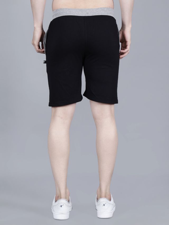 Texfro Men's | Solid Knee Length Sports & Regular Shorts with Side Pockets - Black | L