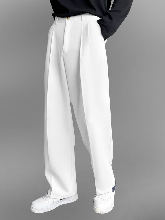 パンツ CUT-OFF 2PLEATED WIDE TROUSERS FOG WHITE Buy FTX Men's Relaxed Fit Lycra Blend Korean Trouser | White - 32