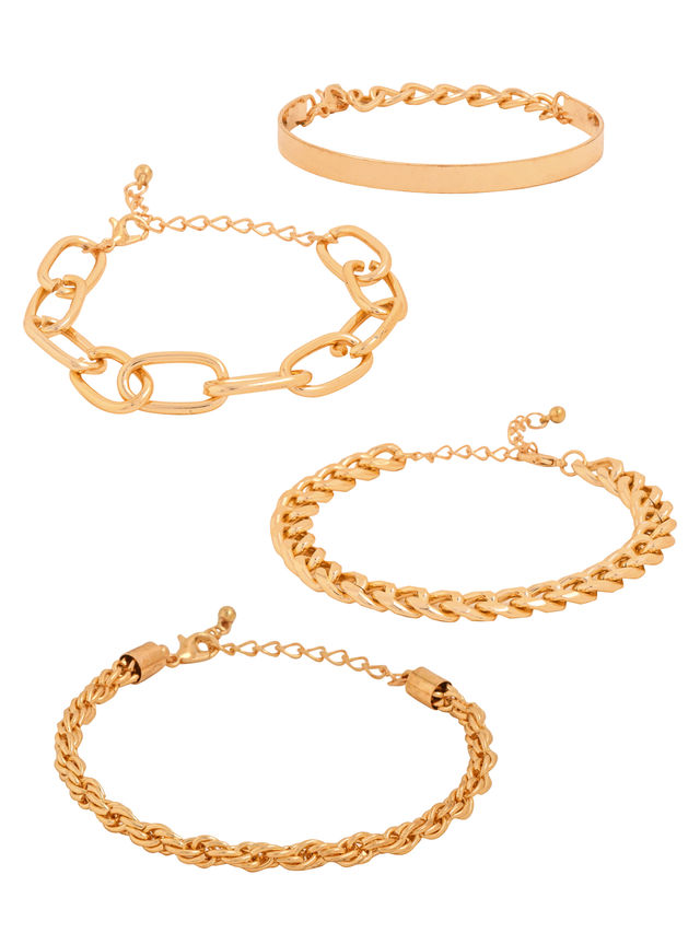 Yellow Chimes Women Set Of 4 Combo Multilayer Stack Style Chain Bracelets