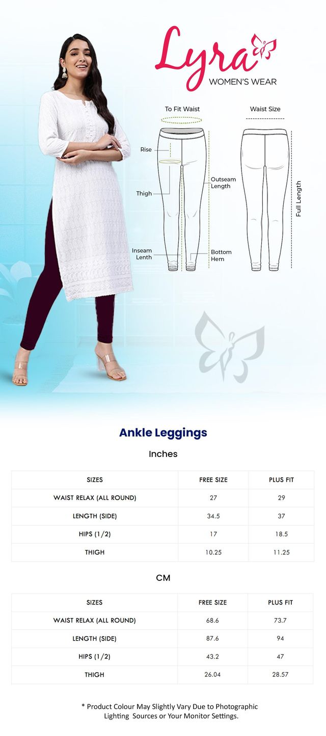 Lyra Women's Leggings Ankle Length | Cotton and Lycra - Free Size