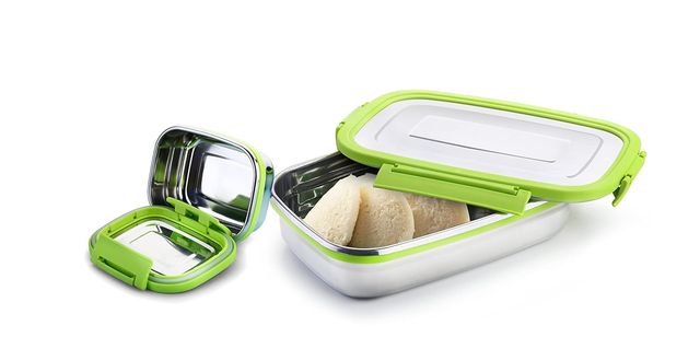 Ganesh Craze Stainless Steel Tiffin Lunch Box With 4 Side Clip Lock(650Ml 1Pc + 140Ml 1 Pc) Pink