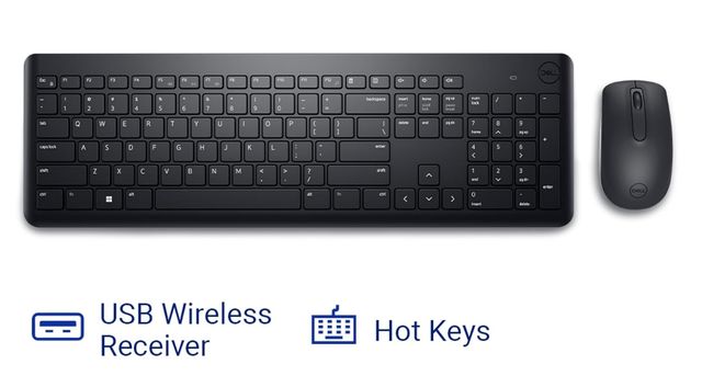 Dell Km3322W Wireless Usb Keyboard And Mouse Combo Anti-Fade & Spill-Resistant Keys- Black