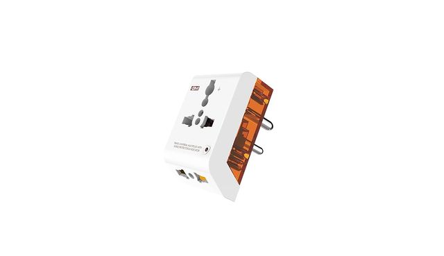 GM 3012 3 Pin Travel Universal Multi Plug Adaptor with Surge Protector and Indicator White