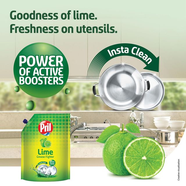 Pril Lime Dishwash Liquid Pouch(2l) & Scotch-Brite Scrub Sponge (Pack Of 3)(1pc) Combo 