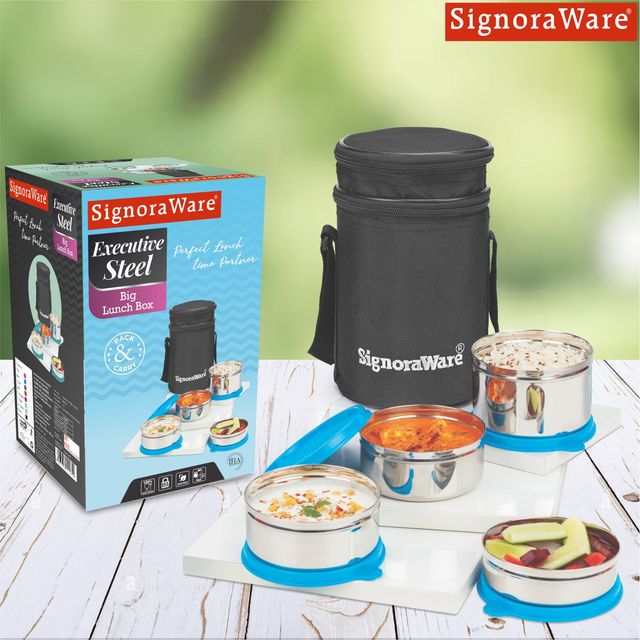 Executive Steel Big Lunch Box | Food Grade Stainless Steel | Blue