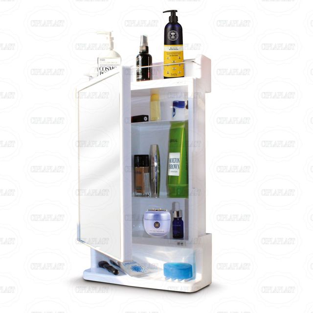 Cipla Plast Strong & Heavy Rich Look Platic Bathroom Cabinet With Mirror - White