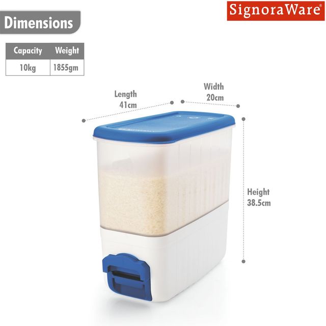 SignoraWare Rice Dispenser Plastic Container | 10Kg | Set Of 1 | 745 Modblue