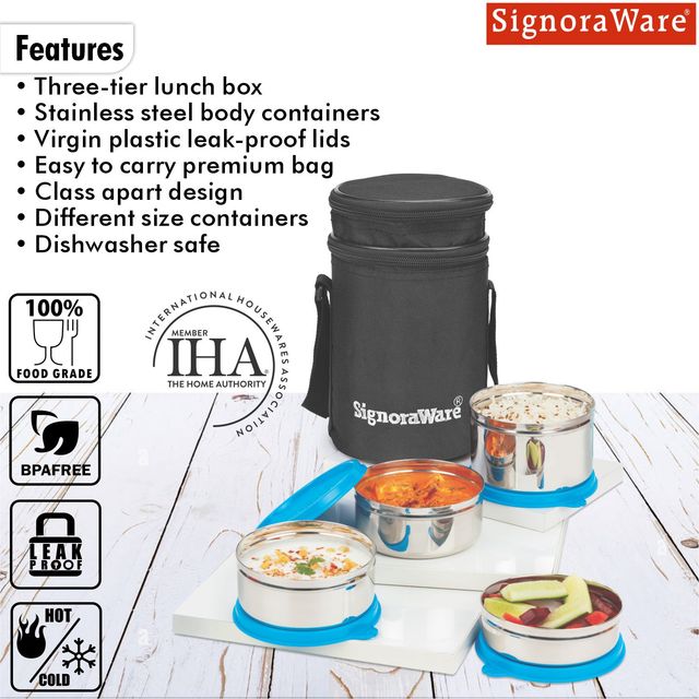 Executive Steel Big Lunch Box | Food Grade Stainless Steel | Blue