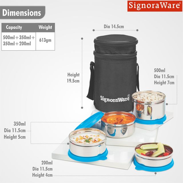 Executive Steel Big Lunch Box | Food Grade Stainless Steel | Blue